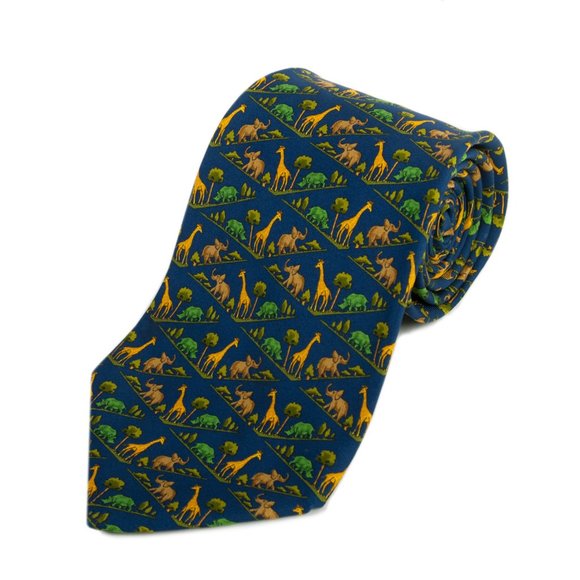 Salvatore Ferragamo Blue Safari Print Tie - Picture 1 of 2